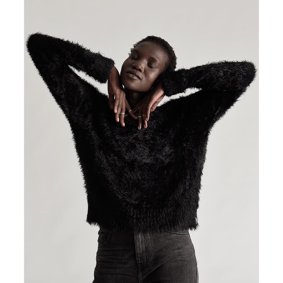 Revolve One Teaspoon Sugarloaf Fuzzy Crop Knit Sweater Black Size S NWT - Picture 6 of 16